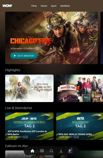 Der Startbildschirm der neuen Wow-App zeigt viel weniger Inhalte als die alte App. (Bild: Sky/Screenshot: Golem.de)