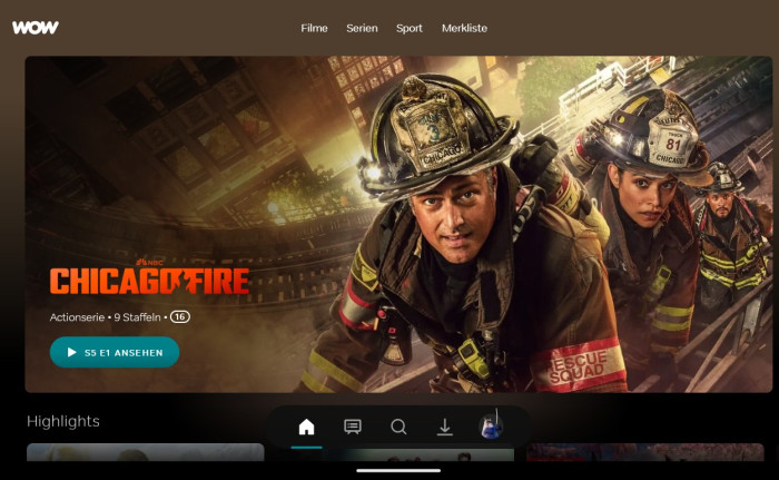 Der Startbildschirm der neuen Wow-App zeigt im Querformat nur noch einen Titel an. (Bild: Sky/Screenshot: Golem.de)