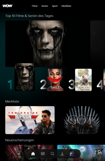 So sieht die Top-Ten-Liste der neuen Wow-App aus. (Bild: Sky/Screenshot: Golem.de)