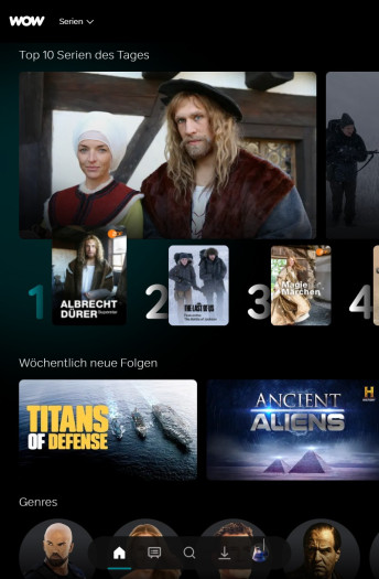 So sieht die Top-Ten-Liste der neuen Wow-App aus. (Bild: Sky/Screenshot: Golem.de)