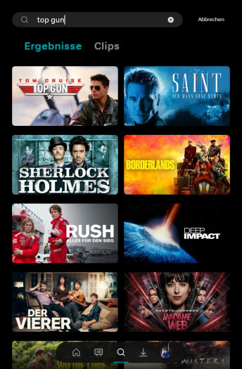 Die Suche der neuen Wow-App hat keine übergroßen Icons mehr. (Bild: Sky/Screenshot: Golem.de)