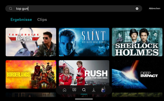 Die Suche der neuen Wow-App hat keine übergroßen Icons mehr. (Bild: Sky/Screenshot: Golem.de)