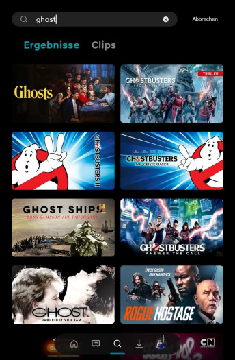 Auch die neue Wow-App zeigt Ghost als Treffer erst sehr weit unten. (Bild: Sky/Screenshot: Golem.de)