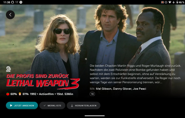 Bei Lethal Weapon 3 gibt es in den Details keinen Hinweis zum bevorstehenden Ablaufdatum. (Bild: Sky/Screenshot: Golem.de)