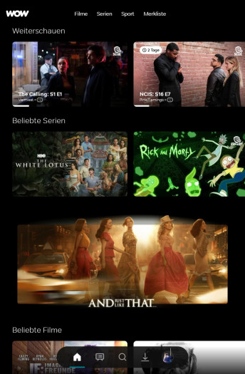 Im Weiterschauen-Bereich fehlt das Ablaufdatum für The Calling in der neuen Wow-App, bei anderen Serien wird es angezeigt. (Bild: Sky/Screenshot: Golem.de)