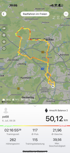 Bei manuell mit GPS erfassten Sportarten gibt es sehr gute Auswertungen und Statistiken. (Bild: Amazfit/Screenshot: Golem.de)
