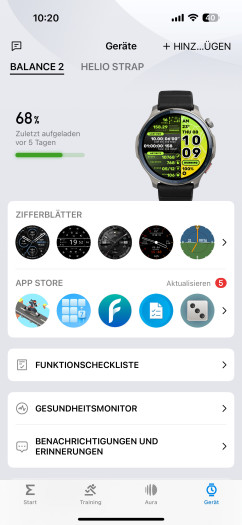 In der App können wir weitere Zifferblätter auf die Balance 2 laden. (Bild: Amazfit/Screenshot: Golem.de)