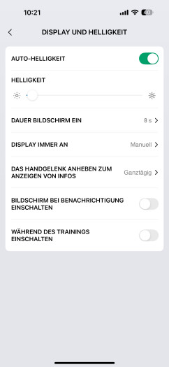 In der App können wir die Einstellungen für das Display der Balance 2 vornehmen - ebenso wie auf der Uhr selbst. (Bild: Amazfit/Screenshot: Golem.de)