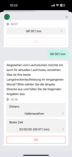 Unter anderem gibt es Trainingspläne per Frage und Antwort - das ist echt gut gemacht. (Bild: Amazfit/Screenshot: Golem.de)