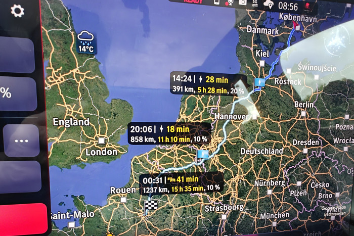 Für die 1.237 km lange Route von Kopenhagen nach Paris plante der CLA nur drei Ladestopps ein. (Foto: Friedhelm Greis/Golem.de)