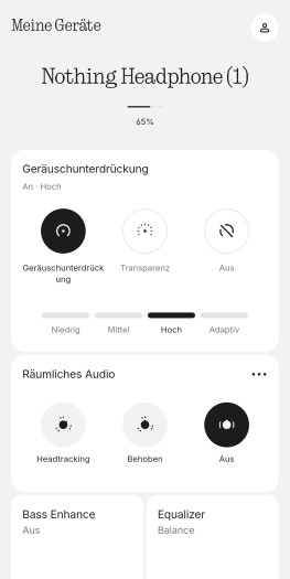 Die ANC-Einstellungen in der Headphone-(1)-App (Bild: Nothing/Screenshot: Golem.de)