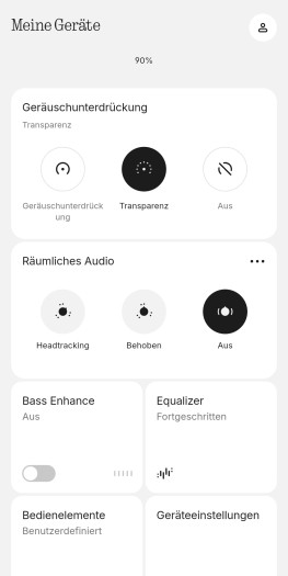 Im Transparenzmodus gibt es keine weiteren Einstellungen für den Headphone (1). (Bild: Nothing/Screenshot: Golem.de)