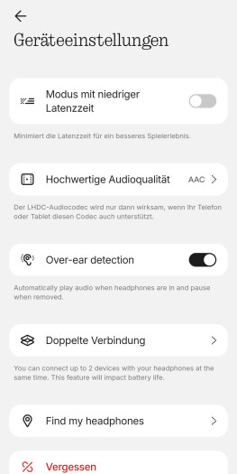 Hier lassen sich weitere Einstellungen am Headphone (1) vornehmen. (Bild: Nothing/Screenshot: Golem.de)