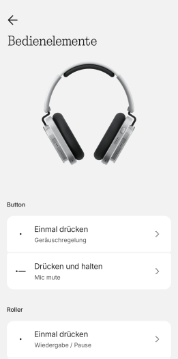 Nur eine Taste am Headphone (1) lässt sich umfangreich anpassen. (Bild: Nothing/Screenshot: Golem.de)