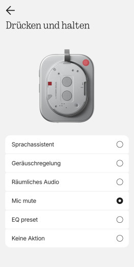 Nur eine Taste am Headphone (1) lässt sich umfangreich anpassen. (Bild: Nothing/Screenshot: Golem.de)