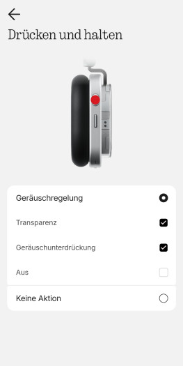 Lediglich die ANC-Steuerung der Rollertaste kann justiert werden. (Bild: Nothing/Screenshot: Golem.de)