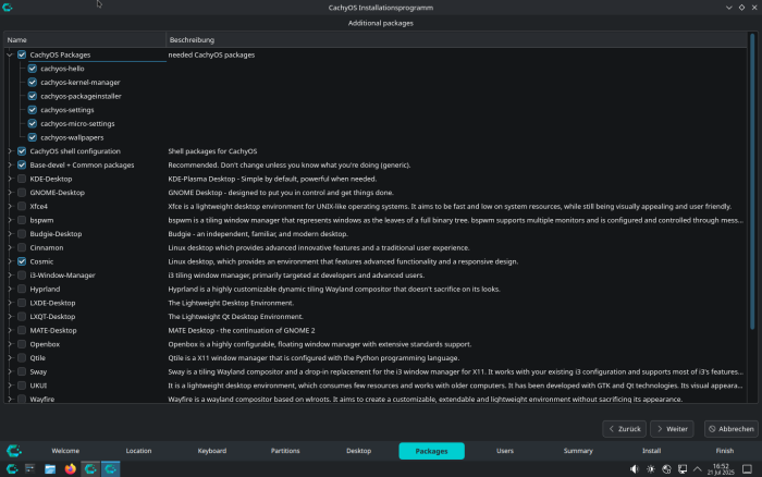 In den Calamares-Installer wurde auch eine Paketauswahl integriert. (Screenshot: Erik Bärwaldt)