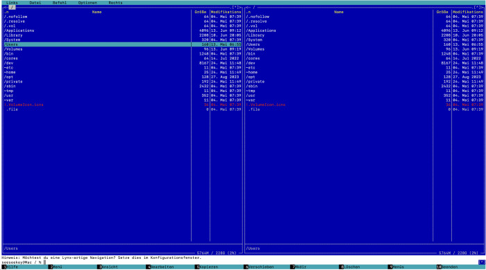Der Midnight Commander unter MacOS (Screenshot: Florian Bottke)