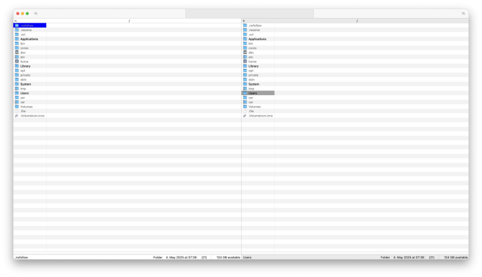 Der Nimble Commander unter MacOS (Screenshot: Florian Bottke)
