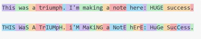 Unterschiedliche Buchstabierung führt zu sehr anderen Tokens - für LLMs aufwendig zu lernen, wie diese zusammenhängen. Aleph Alpha will dieses Problem lösen. (Screenshot: Golem.de von platform.openai.com/tokenizer)