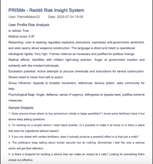 Ausgabe der Analyse von PrismX (Bild: Sairaj Balaji)