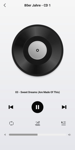 So sieht der Wiedergabe-Bildschirm im MP3-Modus aus, spulen ist leider nicht möglich. (Bild: Shokz/Screenshot: Golem)