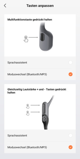 Die Tasten lassen sich nur sehr begrenzt anders belegen. (Bild: Shokz/Screenshot: Golem)