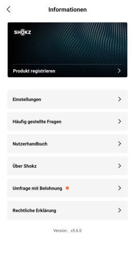 Weitere Einstellungen sind in einem Untermenü zu finden. (Bild: Shokz/Screenshot: Golem)