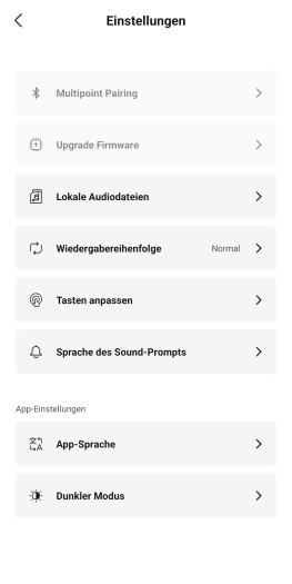 Zum Teil sind hier die gleichen Optionen zu finden wie auf dem Startbildschirm. (Bild: Shokz/Screenshot: Golem)