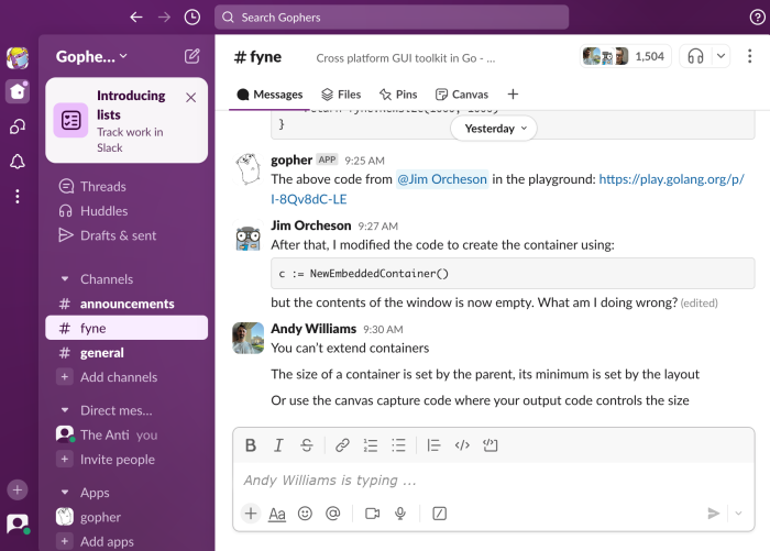 Slack im Webbrowser nutzt Websockets zur Kommunikation in Echtzeit. (Screenshot: Michael Schilli)