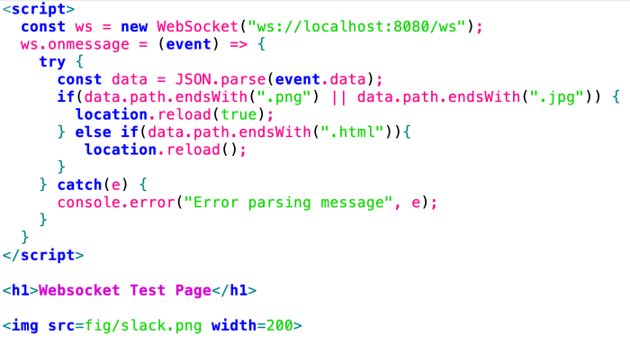 Das Javascript-Snippet der Webseite kontaktiert den Server via Websocket-Protokoll und frischt den Inhalt auf Kommando auf. (Screenshot: Michael Schilli)