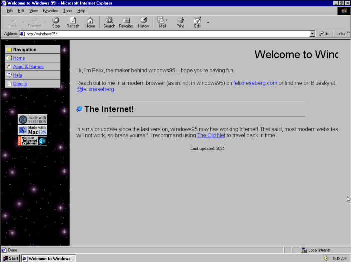 Screenshots von Windows 95 in der Electron-App (Bild: Oliver Nickel/Golem.de)