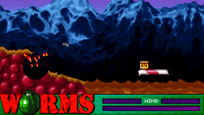 Es gibt drei Arten, wie Würmer aus dem Geschehen ausscheiden können: durch Verlust der gesamten Lebensenergie oder indem sie aus dem sichtbaren Bildschirmbereich fliegen. (Bild: Team 17 / Screenshot: Medienagentur Plassma / Olaf Bleich)