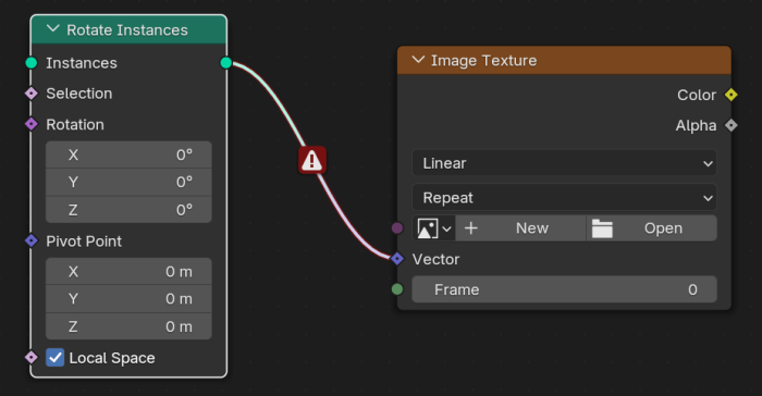 Wenn man zwei Sockets verknüpfen möchte, deren Datentypen das nicht erlauben, erscheint die Fehlermeldung direkt auf der Verbindung. (Screenshot: Gottfried Hofmann)