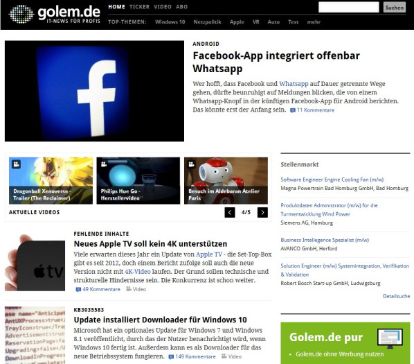 So ähnlich wie 2015 sah Golem noch bis vor Kurzem aus.