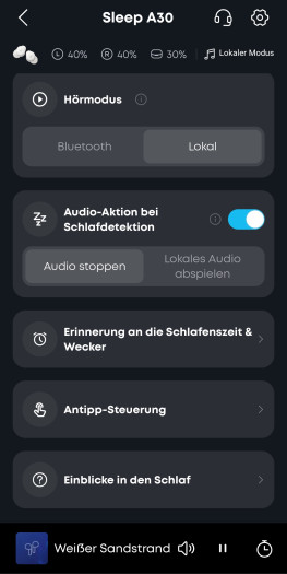 Die Soundcore-App bietet viele Einstellungen für die Sleep A30. (Bild: Anker/Screenshot: Golem.de)