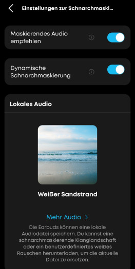 Das Verhalten für Maskierungsgeräusche kann in der App konfiguriert werden. (Bild: Anker/Screenshot: Golem.de)