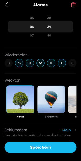 Für alle Wecker stehen nur vier Klingeltöne zur Wahl. (Bild: Anker/Screenshot: Golem.de)