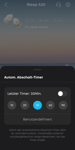 Diese Werte können für den Abschalt-Timer gewählt werden. (Bild: Anker/Screenshot: Golem.de)