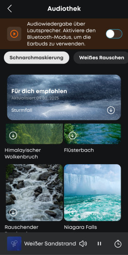 Es stehen verschiedene Maskierungsgeräusche zur Wahl, aber immer nur eines davon ist im lokalen Modus nutzbar. (Bild: Anker/Screenshot: Golem.de)