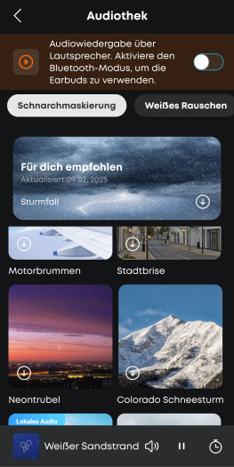 Es stehen verschiedene Maskierungsgeräusche zur Wahl, aber immer nur eines davon ist im lokalen Modus nutzbar. (Bild: Anker/Screenshot: Golem.de)