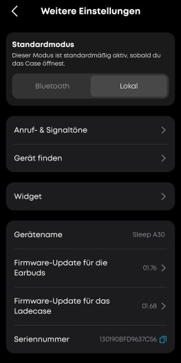 Diese weiteren Einstellungen gibt es für die Sleep A30 (Bild: Anker/Screenshot: Golem.de)