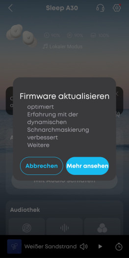 Firmware-Updates für die Sleep A30 lassen sich in wenigen Minuten installieren - vorbildlich. (Bild: Anker/Screenshot: Golem.de)