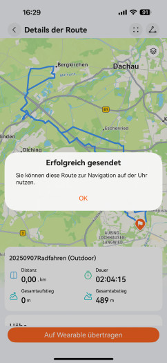 GPX-Strecken müssen wir per Smartphone übertragen. (Bild: Huawei / Screenshot: Golem)