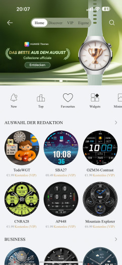 Per App können wir Massen an weiteren Zifferblättern laden - teils kostenpflichtig. (Bild: Huawei / Screenshot: Golem)
