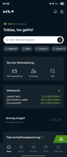 Über die App lassen sich die Verbrauchswerte der vergangenen Fahrten einsehen. (Screenshot: Tobias Költzsch/Golem)