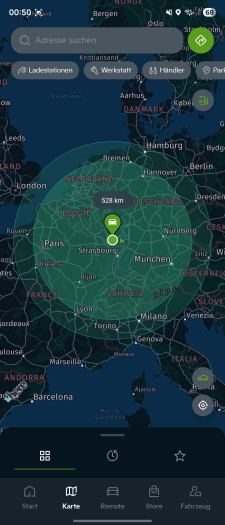 Die aktuelle Reichweite lässt sich über die App visualisieren. (Screenshot: Tobias Költzsch/Golem)