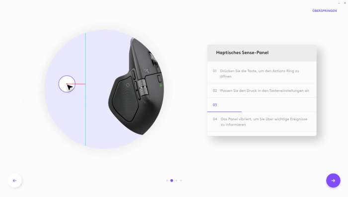 Auch der neue Haptikbereich der MX Master 4 lässt sich anpassen. (Bild: Logitech/Screenshot: Golem)