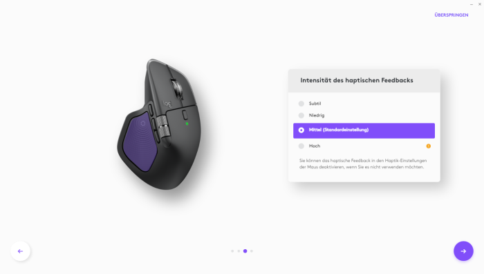 Auch der neue Haptikbereich der MX Master 4 lässt sich anpassen. (Bild: Logitech/Screenshot: Golem)