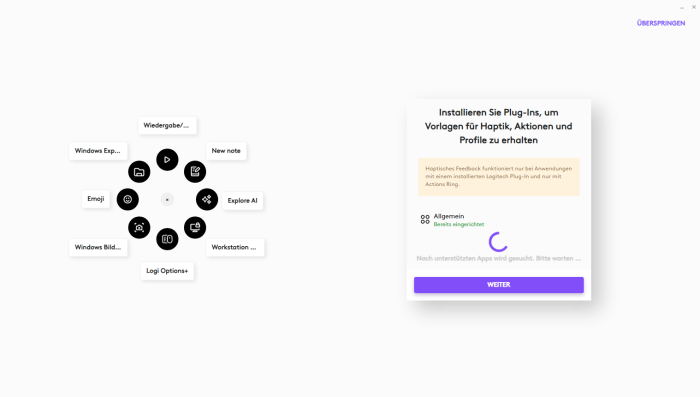 Noch unterstützt der Actions-Ring nur ausgewählte Applikationen. (Bild: Logitech/Screenshot: Golem)